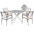 Beliani Garden Dining Set 4 Seater Maletto/Grosseto Metal Marble Effect Grey/ White