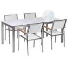 Beliani Garden Dining Set 4 Seater Cosoleto/Grosseto Tempered Glass Marble Effect White Marble