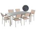Beliani Garden Dining Set 6 Seater Grosseto Triple Plate Granite Polished Grey/ Beige