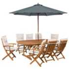 Beliani Garden Dining Set 8 Seater Maui With Parasol Acacia Wood Off-white