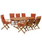 Beliani Garden Dining Set 8 Seater Maui With Cushions Acacia Wood Dark Red