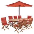 Beliani Garden Dining Set 8 Seater Maui Ii With Parasol Acacia Wood Dark Red