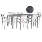 Beliani Garden Dining Set 6 Seater Grosseto Granite Polished Grey/ White