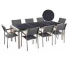 Beliani Garden Dining Set 8 Seater Grosseto Triple Plate Granite Polished Black/ Grey