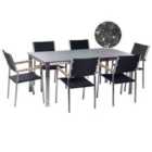 Beliani Garden Dining Set 6 Seater Cosoleto/Grosseto Tempered Glass Granite Effect Black