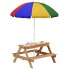AIYAPLAY Wooden Kids Picnic Table, Sand and Water Table w/ Benches, Parasol