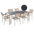Beliani Garden Dining Set 6 Seater Grosseto Triple Plate Granite Polished Black/ Beige