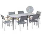 Beliani Garden Dining Set 6 Seater Cosoleto/Grosseto Tempered Glass Marble Effect Grey