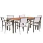 Beliani Garden Dining Set 6 Seater Grosseto Eucalyptus Wood Brown/ White