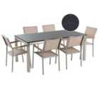 Beliani Garden Dining Set 6 Seater Grosseto Granite Polished Black/ Beige