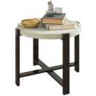 Outsunny Round Small Garden Table with Faux Marble Glass Top, Light Grey