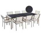 Beliani Garden Dining Set 8 Seater Grosseto Triple Plate Granite Polished Black/ White