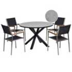 Beliani Garden Dining Set 4 Seater Maletto/Grosseto Metal Marble Effect Grey/ Black