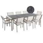 Beliani Garden Dining Set 8 Seater Grosseto Triple Plate Granite Flamed Black/ White