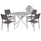 Beliani Garden Dining Set 4 Seater Maletto/Grosseto Metal Marble Effect Grey