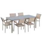 Beliani Garden Dining Set 6 Seater Grosseto Tempered Glass Black/ Beige