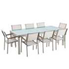 Beliani Garden Dining Set 8 Seater Grosseto Cracked Glass Transparent/ White