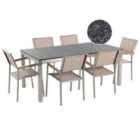 Beliani Garden Dining Set 6 Seater Grosseto Granite Flamed Black/ Beige