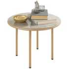 Outsunny Round Small Garden Table with Faux Marble Glass Top, Beige