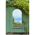 MirrorOutlet The Arcus - White Metal Framed Arched Garden Wall Mirror 63'' x 31''