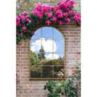 MirrorOutlet The Fenarc - Gold Metal Framed Arched Window Wall Garden Mirror 47'' x 31''