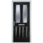 Door-Stop 2 Panel 2 Square Black Right Hand GRP Composite Door with Stippolyte Glass - 2100mm