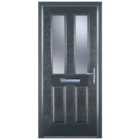Door-Stop 2 Panel 2 Square Anthracite Grey Left Hand GRP Composite Door with Stippolyte Glass & Colour-Matched Frame - 2100mm