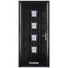 Door-Stop 4 Square Black Left Hand GRP Composite Door with Flair Glass & Colour-Matched Frame - 2100mm