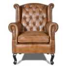 Elm Home And Garden Real Genuine Leather Wing Accent Arm Chair Brown Tan