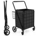 Costway Folding Shopping Cart with Waterproof Liner-Black