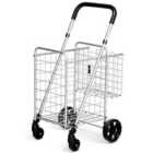 Costway Folding Height Adjustable Shopping Trolley with Handle and Wheels-Silver