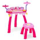 COSTWAY 24 Keys Piano Keyboard Drum Set with Stool and Microphone for Kids-Pink