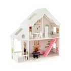 COSTWAY Kids Wooden Dollhouse with Simulated Rooms and Furniture Set-White