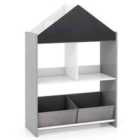 COSTWAY Wooden Kids Dollhouse Bookshelf Toy Storage Organizer with Chalkboard-Grey