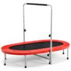 COSTWAY Double Foldable Fitness Trampoline with Adjustable Handrail-Red