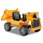 COSTWAY 12V Kids Ride on Dump Truck with Electric Dump Bed-Yellow