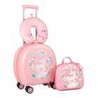 COSTWAY 4-Piece Kid?s Luggage Set Kids Journey Suitcase Set-Pink