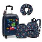 COSTWAY 5 Piece Kids Luggage Set Carry-on Children Rolling Suitcase Set with Backpack-Dark Blue