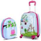 COSTWAY 2 Pieces Kids Luggage Set with Carry-on Suitcase and Backpack-Forest