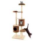 COSTWAY 6-Tier Cat Tree Rubber Wood Cat Tower with Sisal Scratching Post-Brown