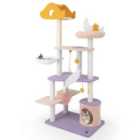 COSTWAY 167 cm Multilevel Tall Cat Tower with Sisal Covered Scratching Posts-Purple