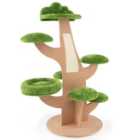 COSTWAY 128 cm Pine Shape Cat Tree Cute Multi-level Cat Tower with Sisal Scratching Board-Green
