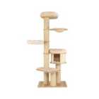 COSTWAY Modern Tall Cat Tree Tower with Wooden Cat Condo-Beige