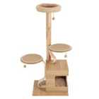 COSTWAY 51 inches Wooden Cat Tree with Solid Wood Post and Curved Plywood Frame-Natural