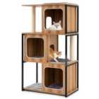 COSTWAY Modern Cat Tree with Metal Frame and Padded Top Perch for Indoor Kittens-Natural