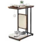 COSTWAY Cat Tree and End Table with Scratching Board and Cushion-Rustic Brown