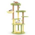 COSTWAY Multi-level Cat Tree with Wide Perch and Rotatable Basket-Green