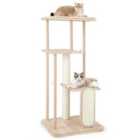 COSTWAY 126 cm Tall Solid Wood Cat Tree with Oak Frame and Beech Post for Kittens and Adult Cats