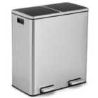 Costway Double Recycle Pedal Bin wth Dual Removable Compartments-Silver