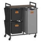 Songmicshome VASAGLE Laundry Hamper with 3 Compartments, Removable Liners, Chestnut Brown, Ink Black and Dove Grey